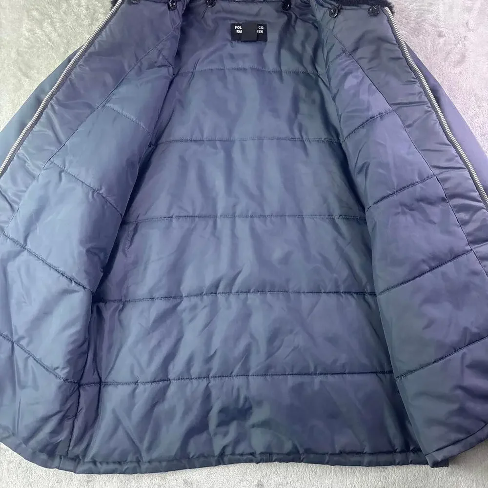 Vintage Polo Ralph Lauren Polo Jeans Co Jacket Mens L Navy Fur Collar Puffer Y2K